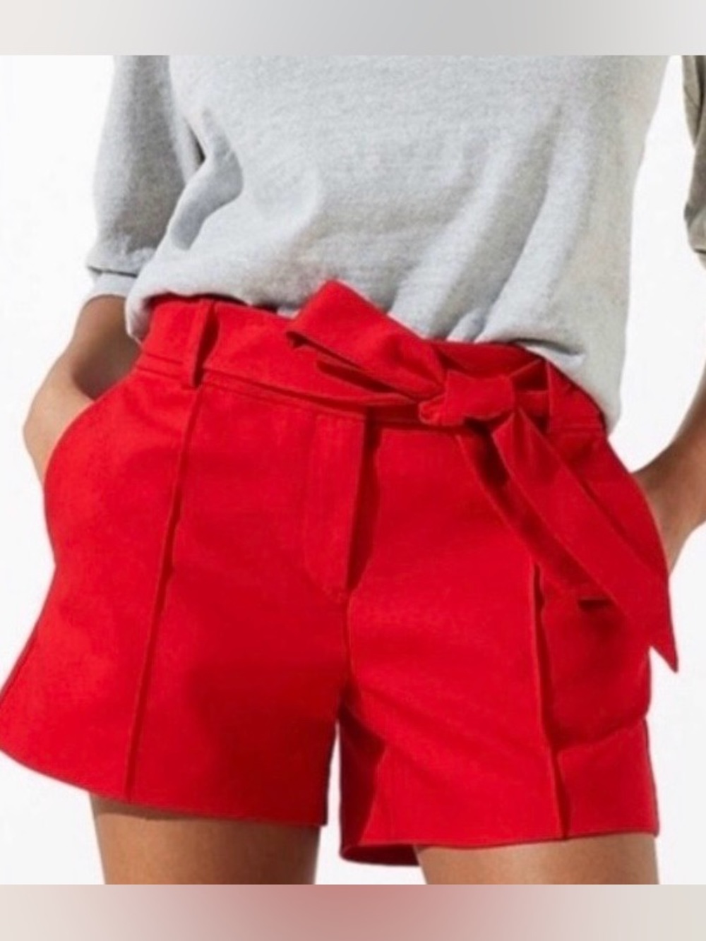 Red Tie-Waist tailored High-Rise Shorts